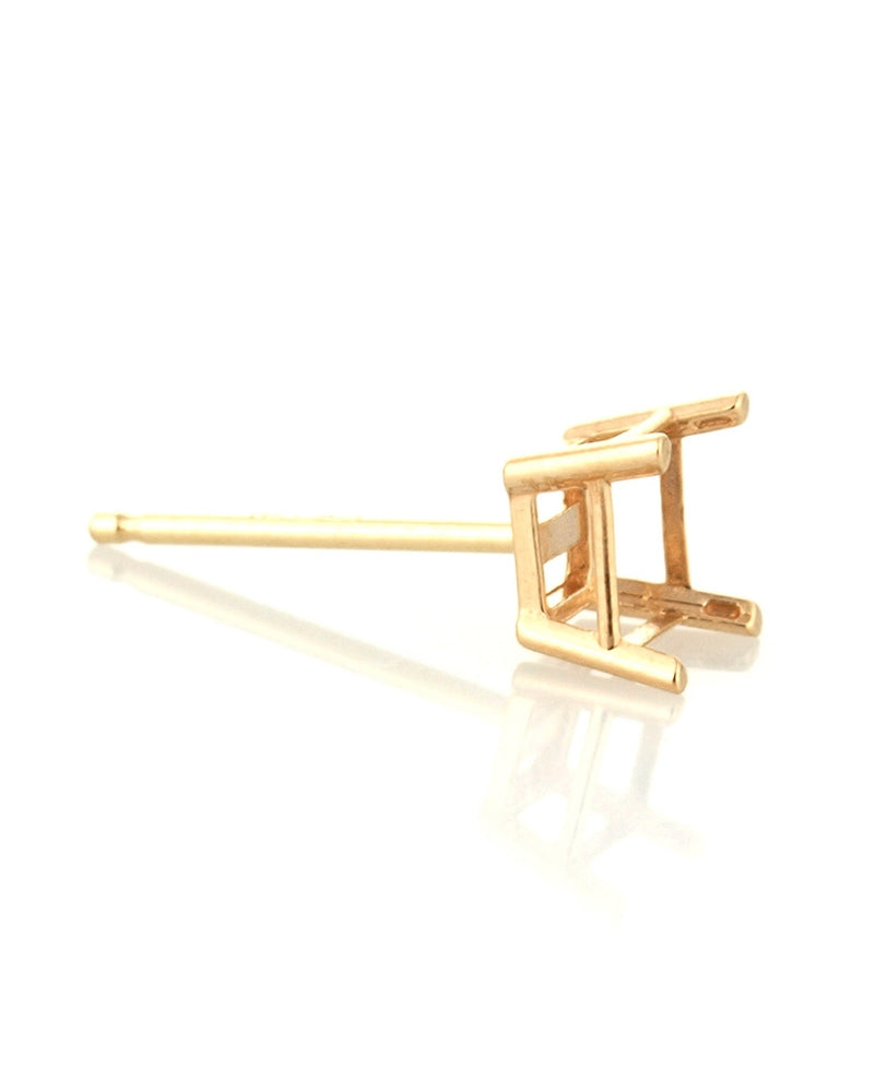 עגיל שאטון זהב צהוב 14K סלסלה 4 זרועות מחורצות לאבן מרובעת 4מ"מ 31294-02FA-000