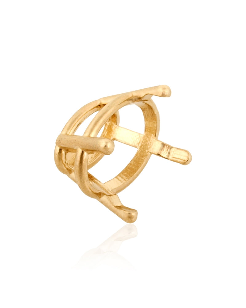 שאטון זהב צהוב 14K סלסלה 4 זרועות מחורצות + גשר לאבן אוולית 1.25קראט (6X8מ"מ)