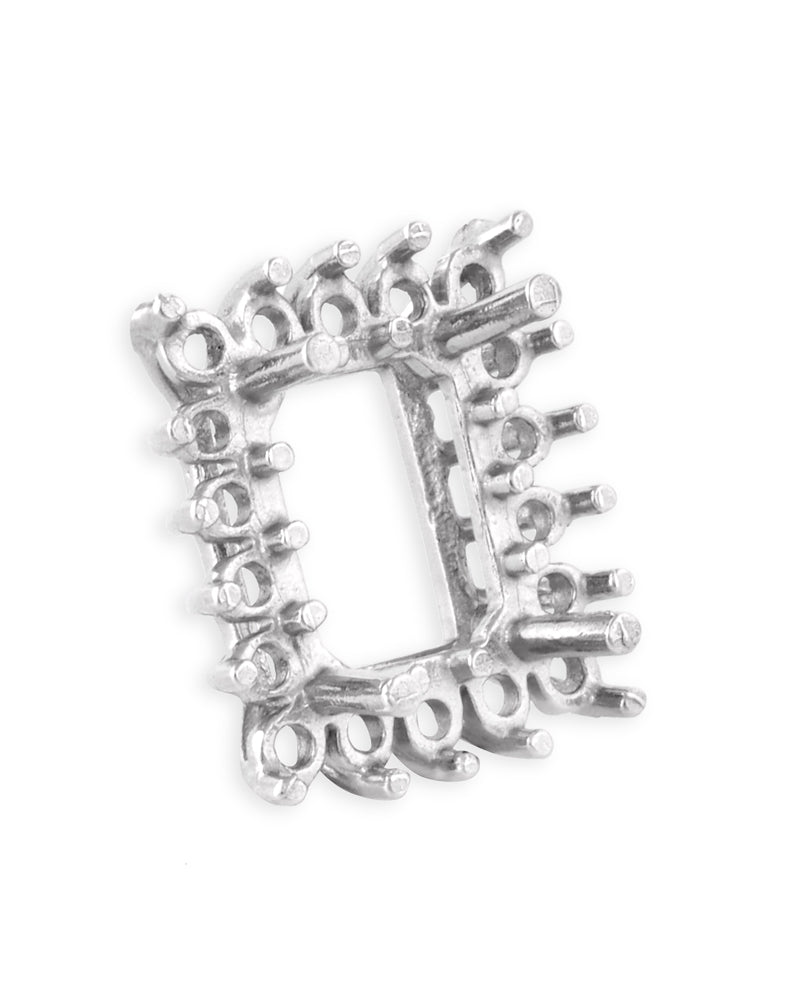 שאטון 14K לבן לשיבוץ אבן מרכזית 8x10 מלבן + 18 אבנים מסביב 3נק'