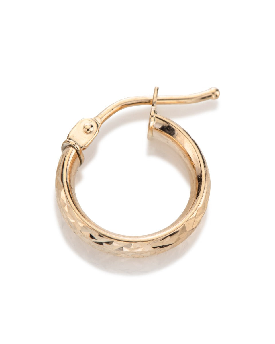 עגיל חישוק זהב 14K צהוב עם חיתוך רוחב 3 מ"מ קוטר 11.5 מ"מ