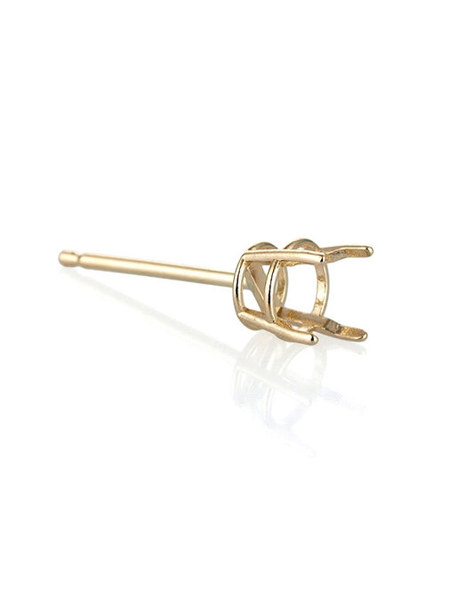 עגיל שאטון זהב צהוב 14K סלסלה 4 זרועות מחורצות + גשר תחתון לאבן עגולה 4מ"מ 14E1019KPG