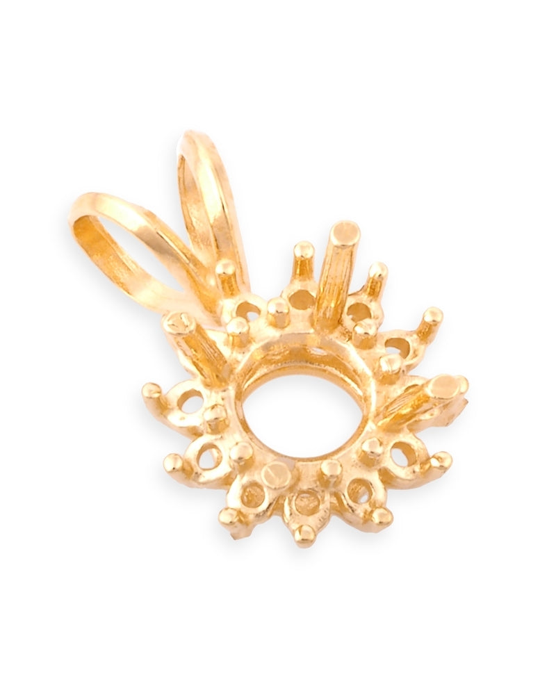 תליון 14K צהוב לשיבוץ אבן מרכזית 2קראט + 12 אבנים מסביב 3נק'