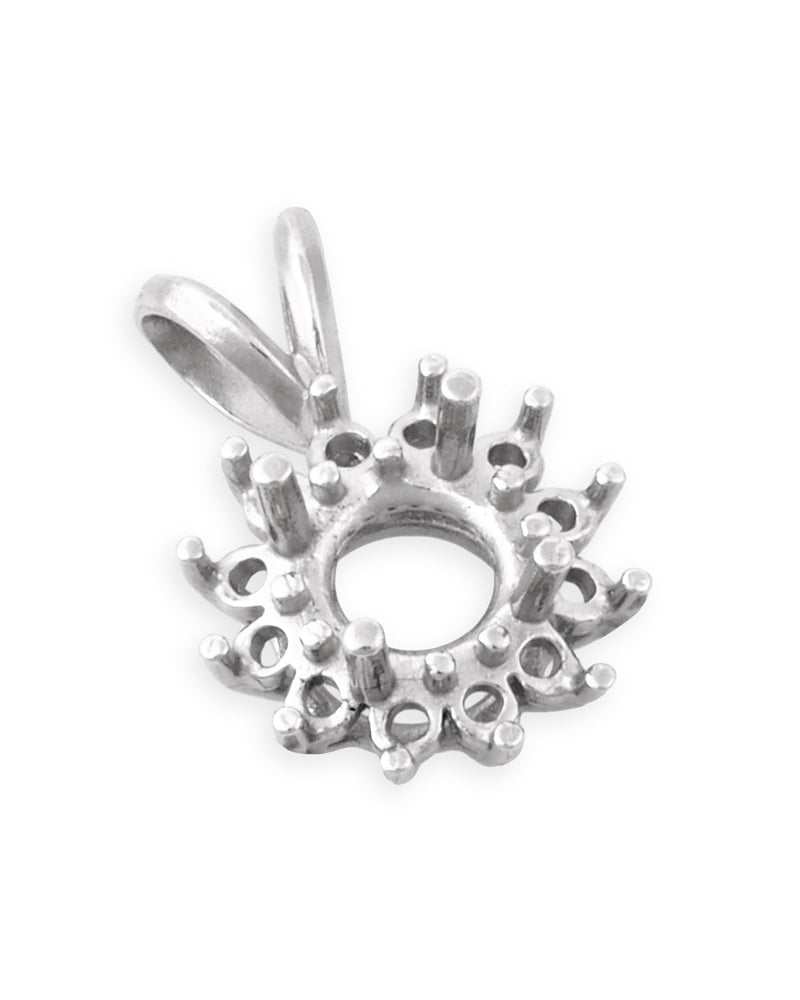 תליון 14K לבן לשיבוץ אבן מרכזית 1קראט + 12 אבנים מסביב 3נק'