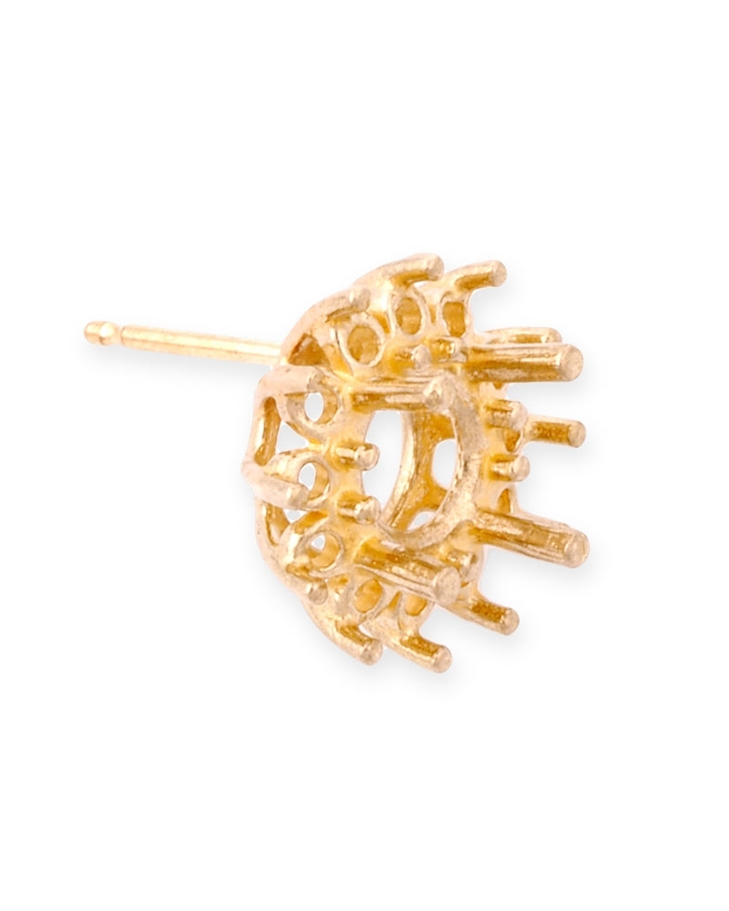 עגיל 14K צהוב לשיבוץ אבן מרכזית 1קראט + 12 אבנים מסביב 3נק'