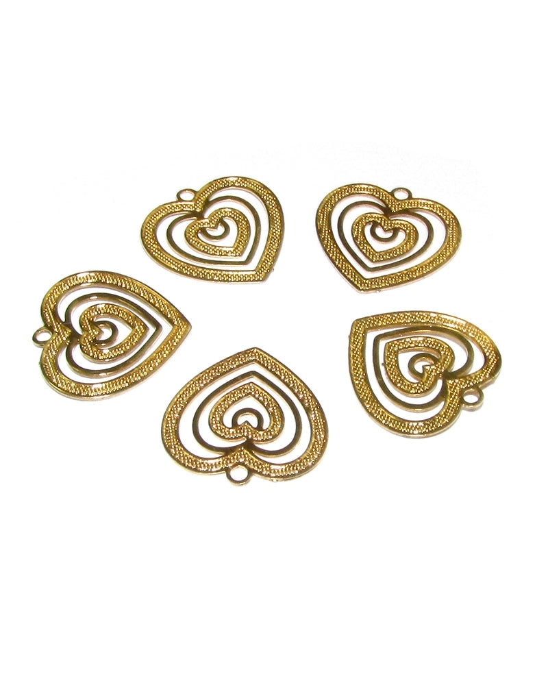 תליון ציפוי זהב 14K לב בתוך לב