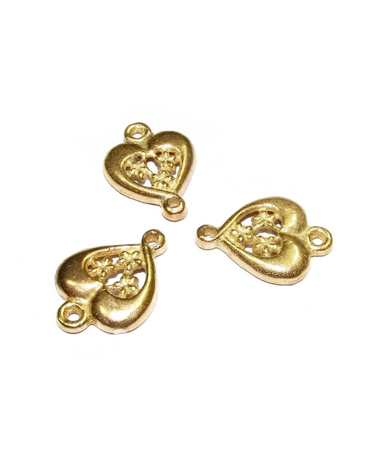 תליון ציפוי זהב 14K לב מעוצב בפרחים