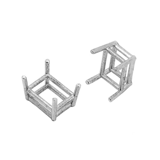 שאטון כסף עם 4 שיניים לאבן מלבן 6X8 מ"מ