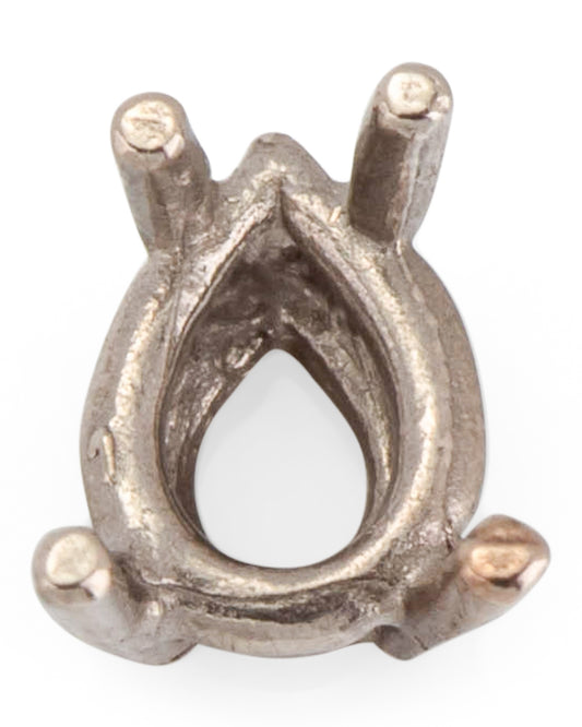 שאטון טיפה 4 שיניים 14K לבן לשיבוץ אבן 3x5 מ"מ (18 נק')